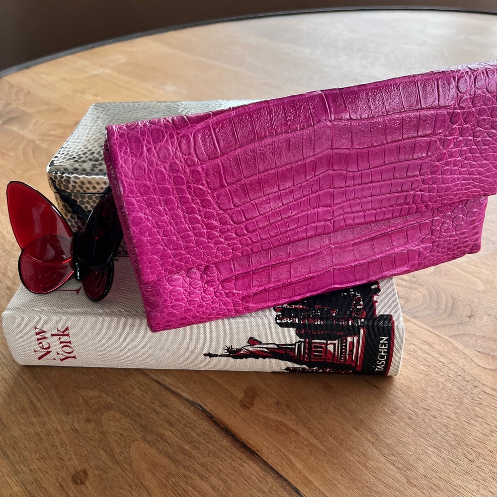 Nancy Gonzalez Magenta Crocodile Clutch - Exotic Luxury & Statement Style